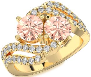 Diamond Morganite Gold Round Two Stone Ring