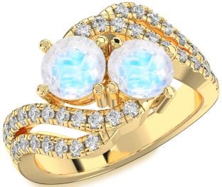 Diamond Moonstone Gold Round Two Stone Ring