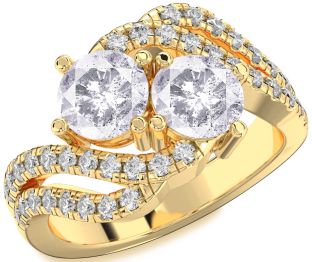 Salt & Pepper Diamond Gold Round Two Stone Ring