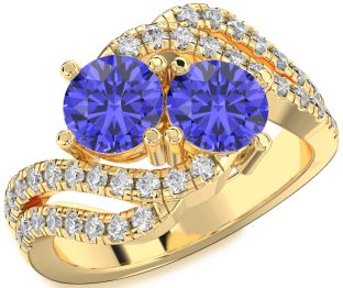 Diamond Tanzanite Gold Round Two Stone Ring