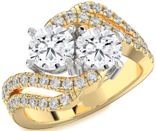 Diamond White Yellow Gold Round Two Stone Ring