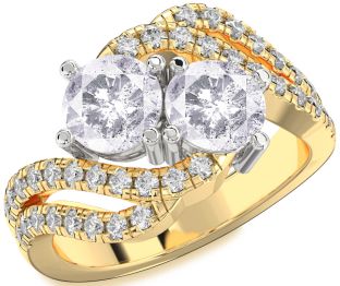 Salt & Pepper Diamond Gold Silver Round Two Stone Ring