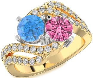 Diamond White Yellow Gold Round Two Stone Promise Ring