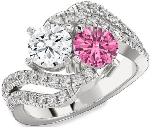 Diamond Silver Round Two Stone Promise Ring