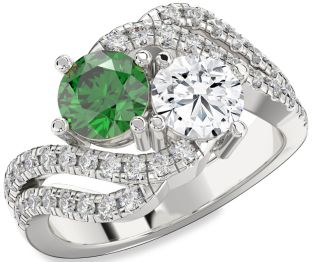 Diamond Silver Round Two Stone Promise Ring