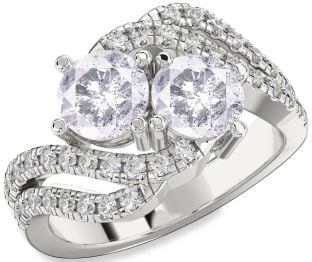 Salt & Pepper Diamond Silver Round Two Stone Ring