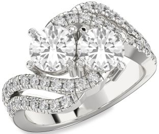 Diamond White Sapphire Silver Round Two Stone Ring