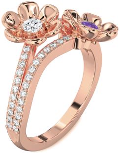 Diamond Rose Gold Flower Round Two Stone Promise Ring