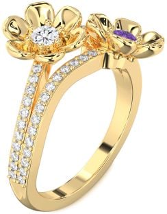 Diamond Gold Flower Round Two Stone Promise Ring