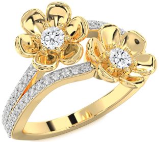 Diamond Gold Flower Round Two Stone Ring