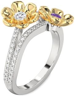 Diamond Platinum Flower Round Two Stone Promise Ring