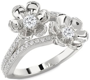 Diamond White Gold Flower Round Two Stone Ring