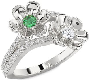 Diamond Silver Flower Round Two Stone Promise Ring
