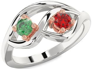 Rose Gold Silver Round Two Stone Promise Ring