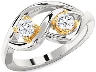 Diamond Silver & 10K gold Round Two Stone Ring