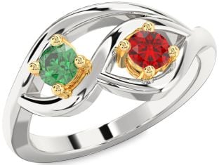 White Yellow Gold Round Two Stone Promise Ring