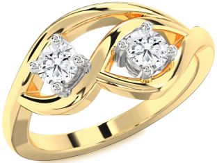 Diamond White Yellow Gold Round Two Stone Ring