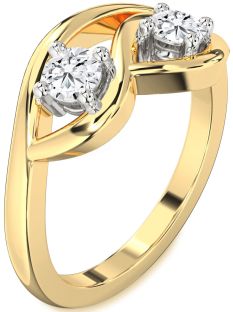Diamond White Yellow Gold Round Two Stone Ring