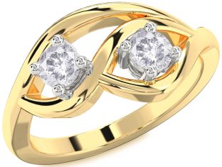 Salt & Pepper Diamond Gold Silver Round Two Stone Ring