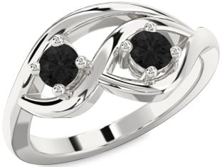 Black Diamond Silver Round Two Stone Ring