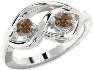 Chocolate Brown Diamond Silver Round Two Stone Ring