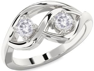 Salt & Pepper Diamond Silver Round Two Stone Ring