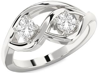 White Sapphire Silver Round Two Stone Ring