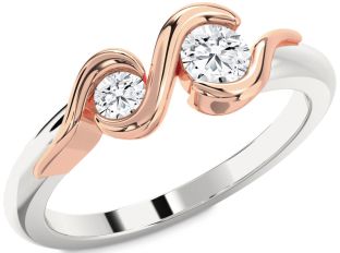 Diamond Silver & 10K Rose Gold Round Two Stone Ring