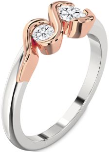 Diamond Silver & 10K Rose Gold Round Two Stone Ring
