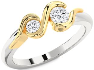 Diamond Silver & 10K gold Round Two Stone Ring