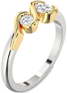 Diamond Silver & 10K gold Round Two Stone Ring