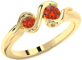 Fire Opal Gold Round Two Stone Ring