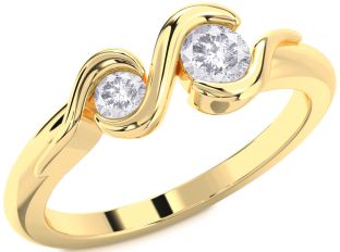 Salt & Pepper Diamond Gold Round Two Stone Ring