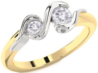 Salt & Pepper Diamond Gold Silver Round Two Stone Ring