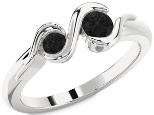 Black Diamond Silver Round Two Stone Ring