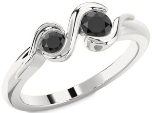 Black Onyx Silver Round Two Stone Ring