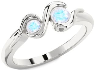 Moonstone Silver Round Two Stone Ring