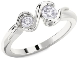 Salt & Pepper Diamond Silver Round Two Stone Ring