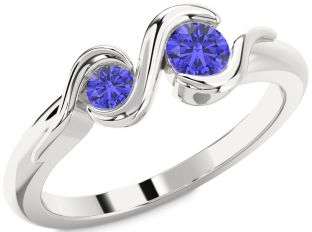 Tanzanite Silver Round Two Stone Ring