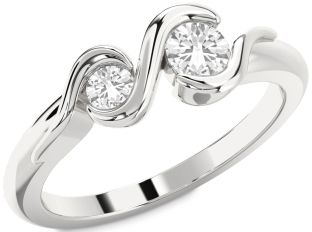 White Sapphire Silver Round Two Stone Ring