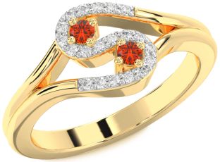 Diamond Fire Opal Gold Round Two Stone Ring