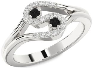 Black Diamond Silver Round Two Stone Ring