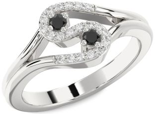 Diamond Black Onyx Silver Round Two Stone Ring