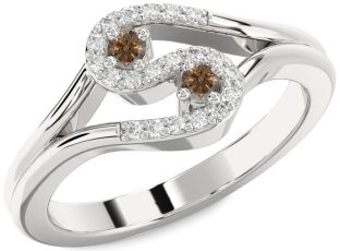 Chocolate Brown Diamond Silver Round Two Stone Ring