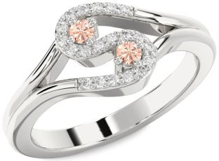 Diamond Morganite Silver Round Two Stone Ring