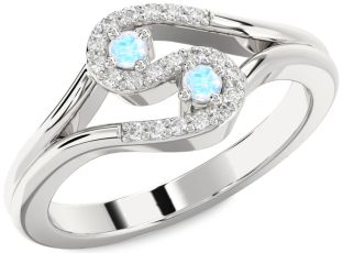 Diamond Moonstone Silver Round Two Stone Ring