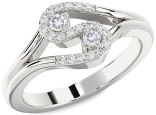 Salt & Pepper Diamond Silver Round Two Stone Ring