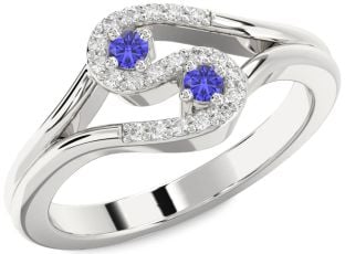 Diamond Tanzanite Silver Round Two Stone Ring