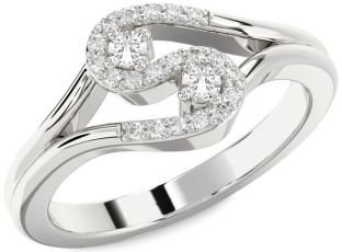Diamond White Sapphire Silver Round Two Stone Ring