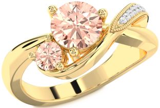 Diamond Morganite Gold Round Two Stone Ring